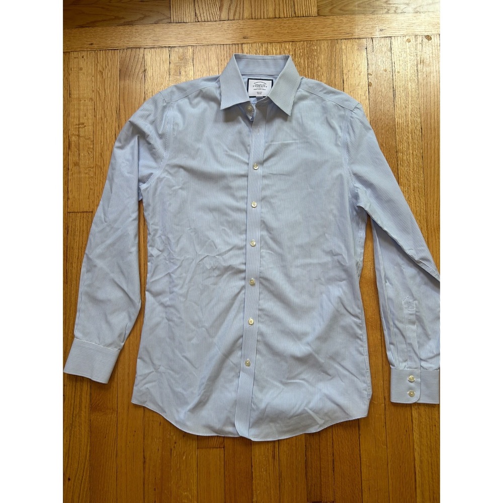 Charles Tyrwhitt Mens Slim Fit Non-Iron Dress Shirt Blue White Stripe 15.5 35